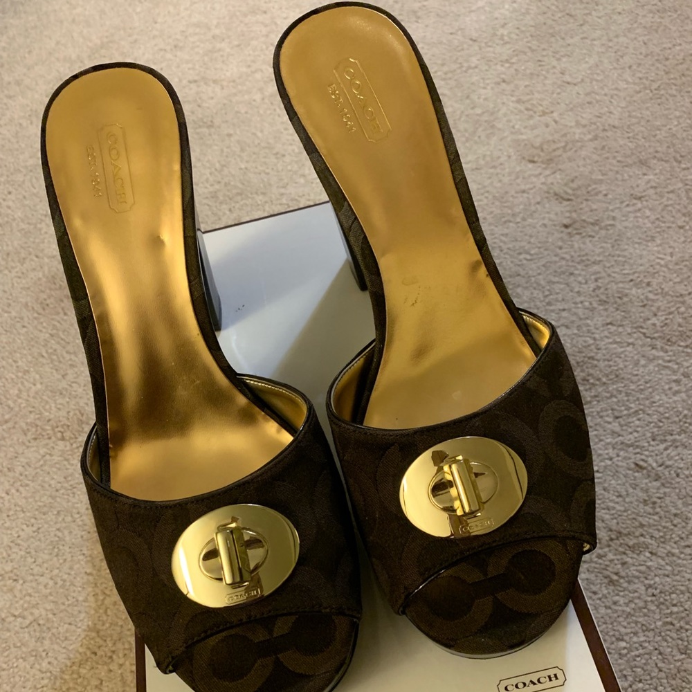 Coach heeled slides